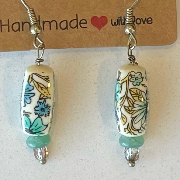 Handmade Jewelry - Handmade Floral Earrings with Blue Accents